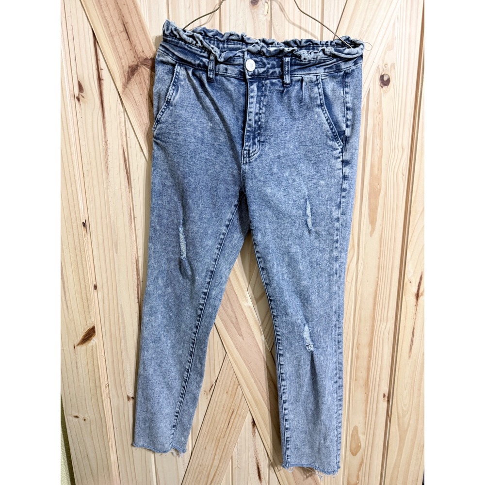 Ashley Mason Womens Acid Wash Paperbag Waist Distressed Jeans Blue Size 11